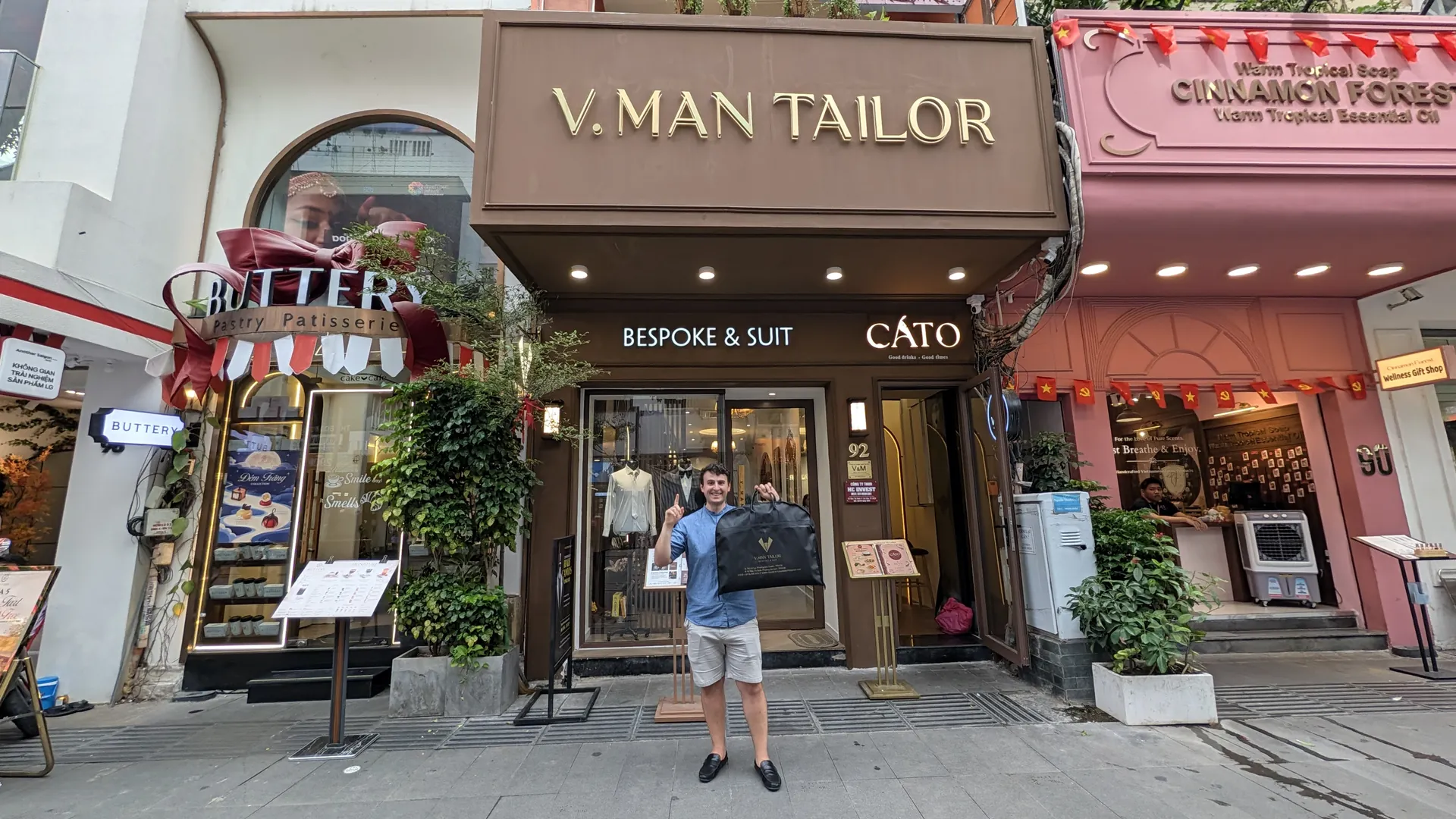 Liam outside VMan Tailor at 92 Mac Thi Buoi in Ho Chi Minh City