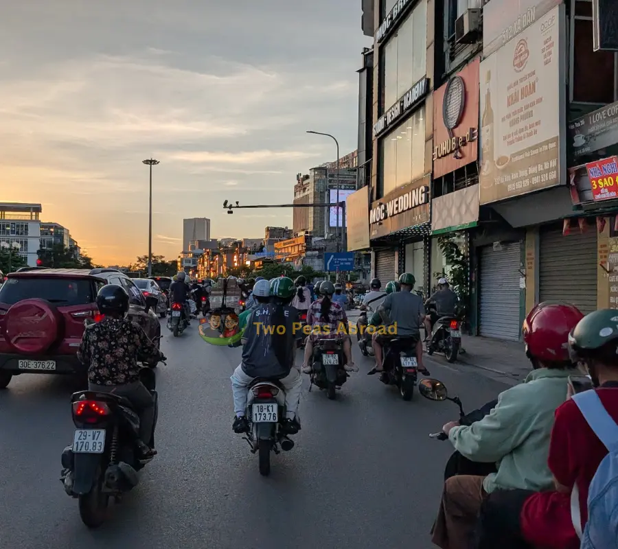 Vietnam rush hour traffic in Hanoi on motorbike