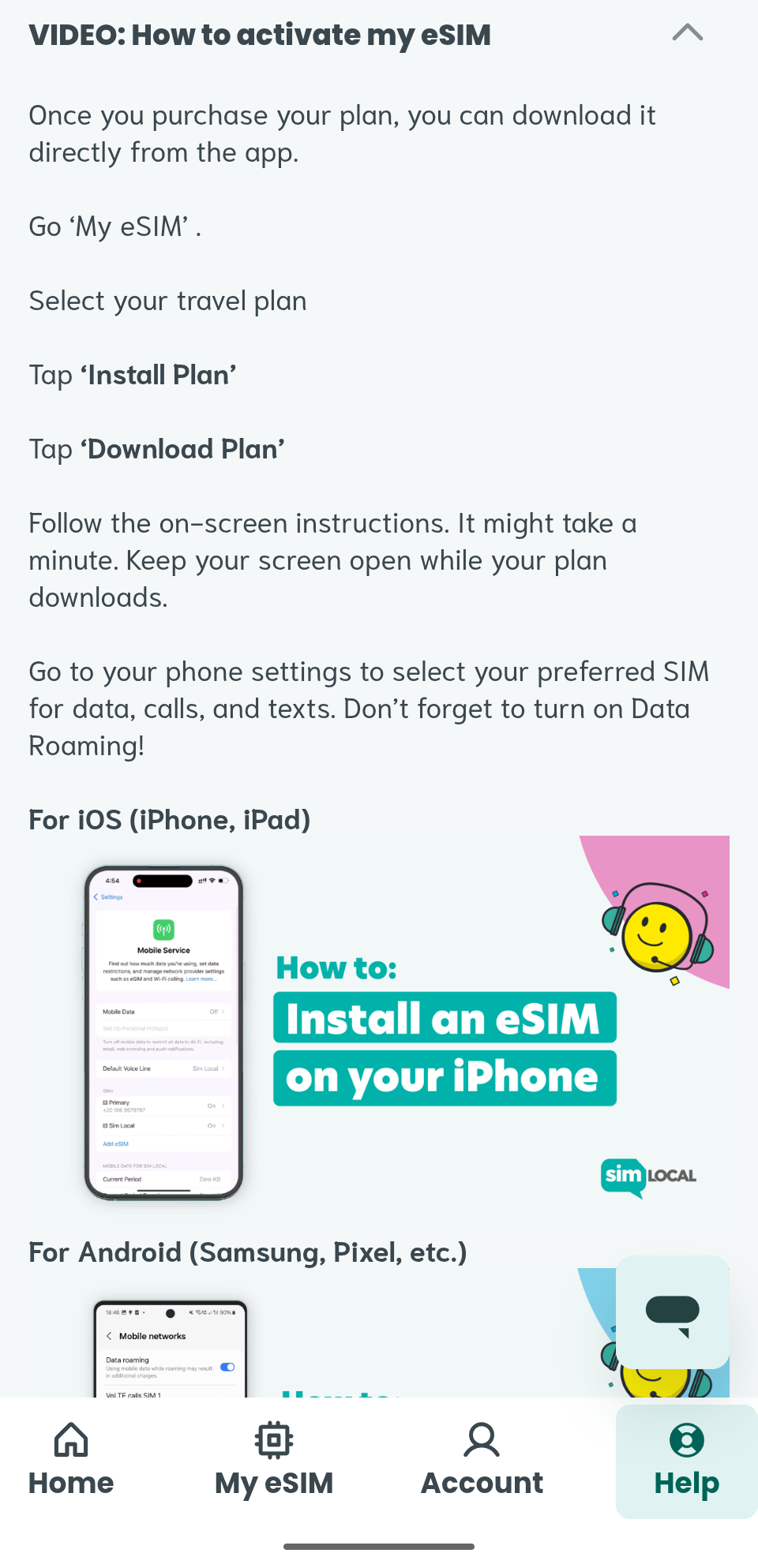 How to install a Sim Local eSIM