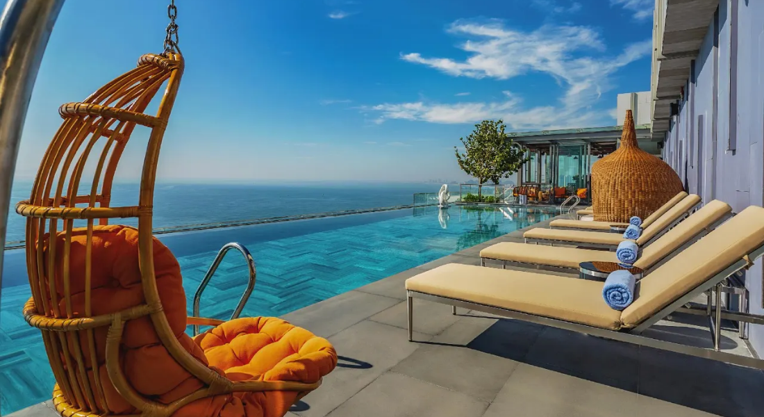 Beachfront hotel with a rooftop pool